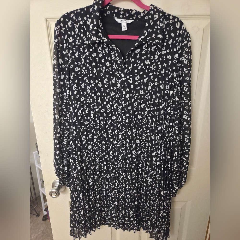 Nine West Black and White Pleated Sheer Dress